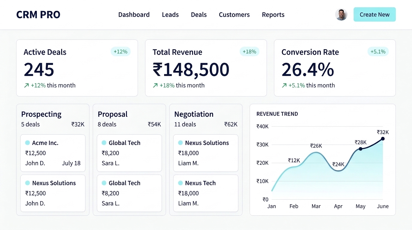 CRM Software Solutions Dashboard