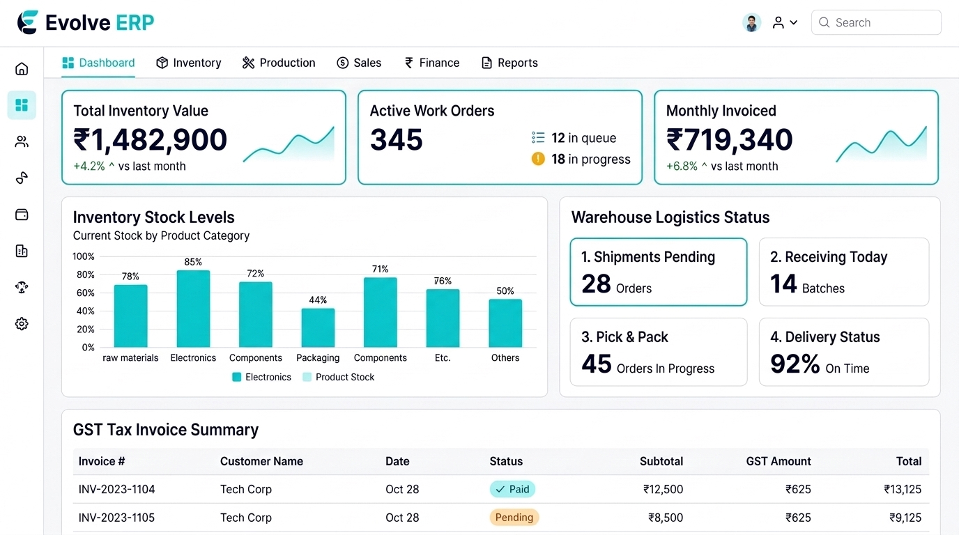 ERP Software Solutions Dashboard